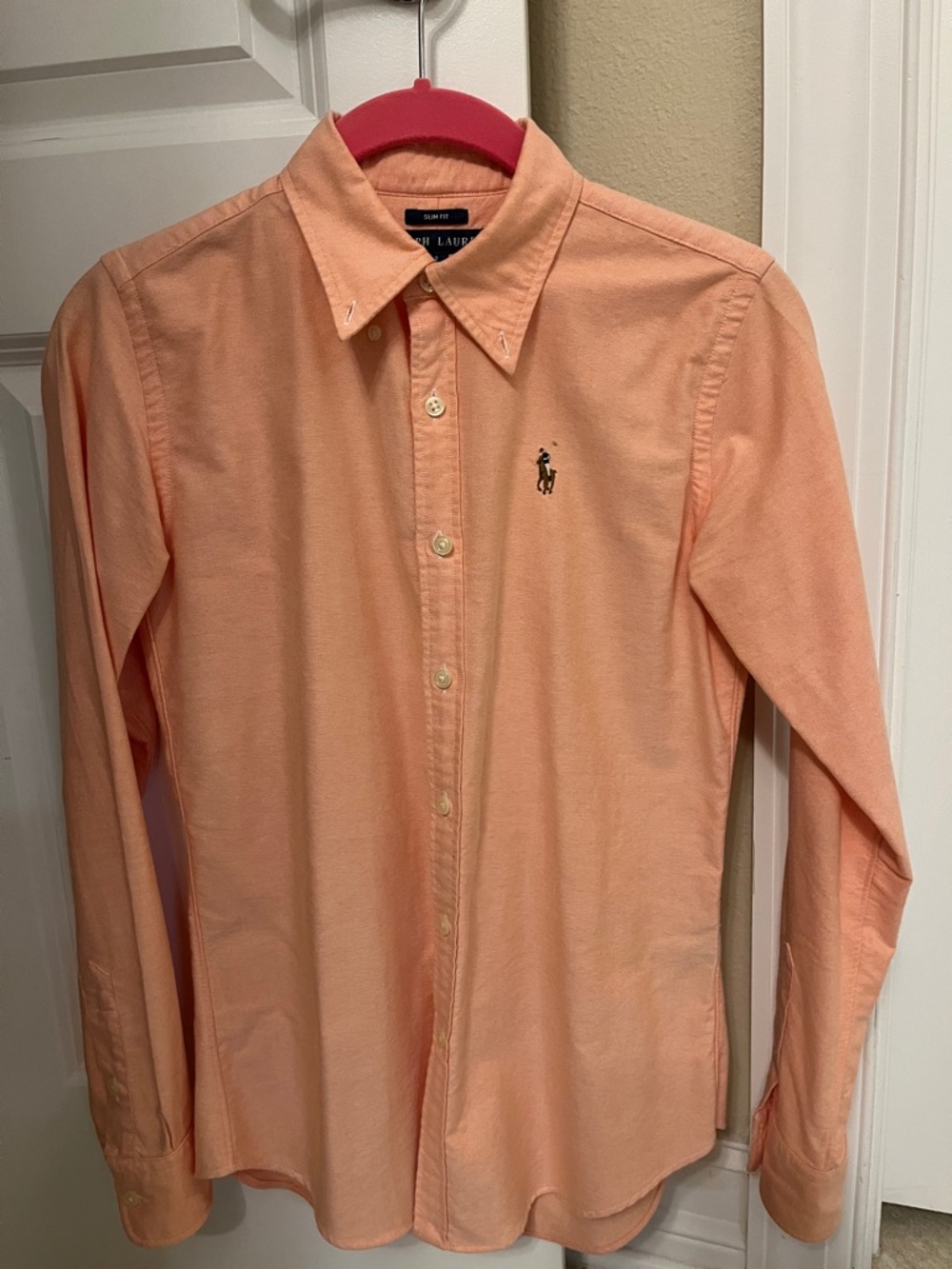 Ralph Lauren Women’s Peach Long Sleeve Button-Down Shirt Slim Fit